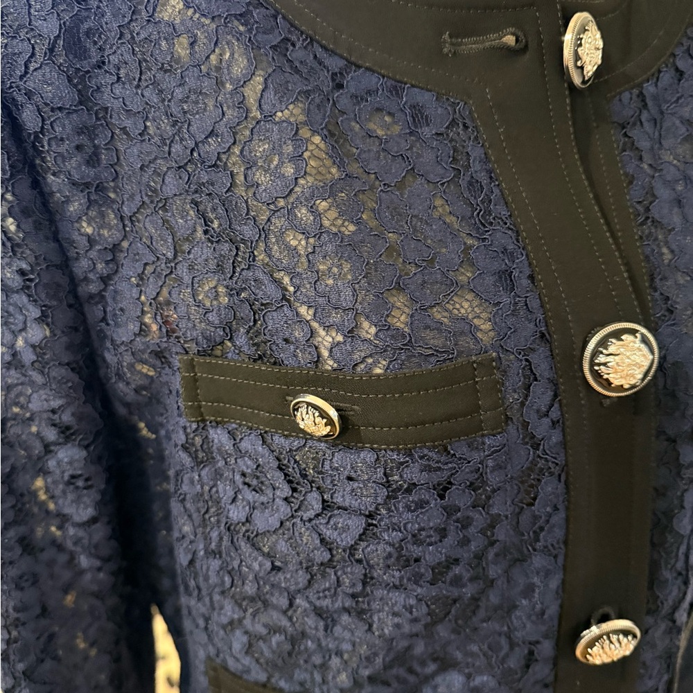 Elie Tahari Navy Lace Button-Front Blazer - Picture 12 of 15